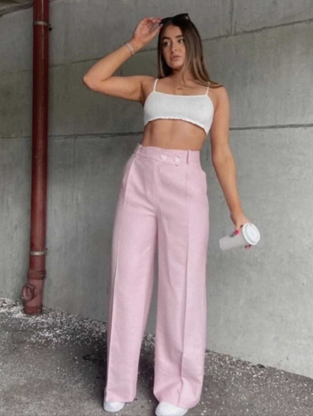 Zara Front Wrap Menswear Style Wide Pants Pink Size XL